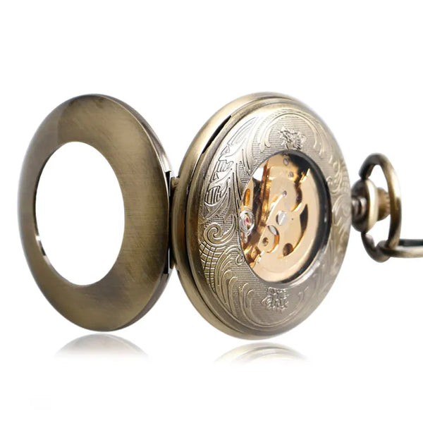 TREEWETO Montre Gousset Mécanique Squelette – Argent/Or Avec Chaîne Et Coffret Cadeau