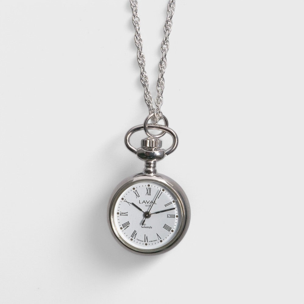 Montre à Gousset Pendentif Laval  Motif Fleur Argent