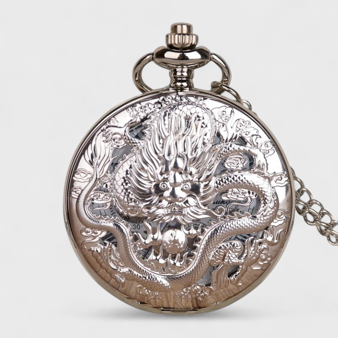 Montre à Gousset Dragon Argenté Mécanique